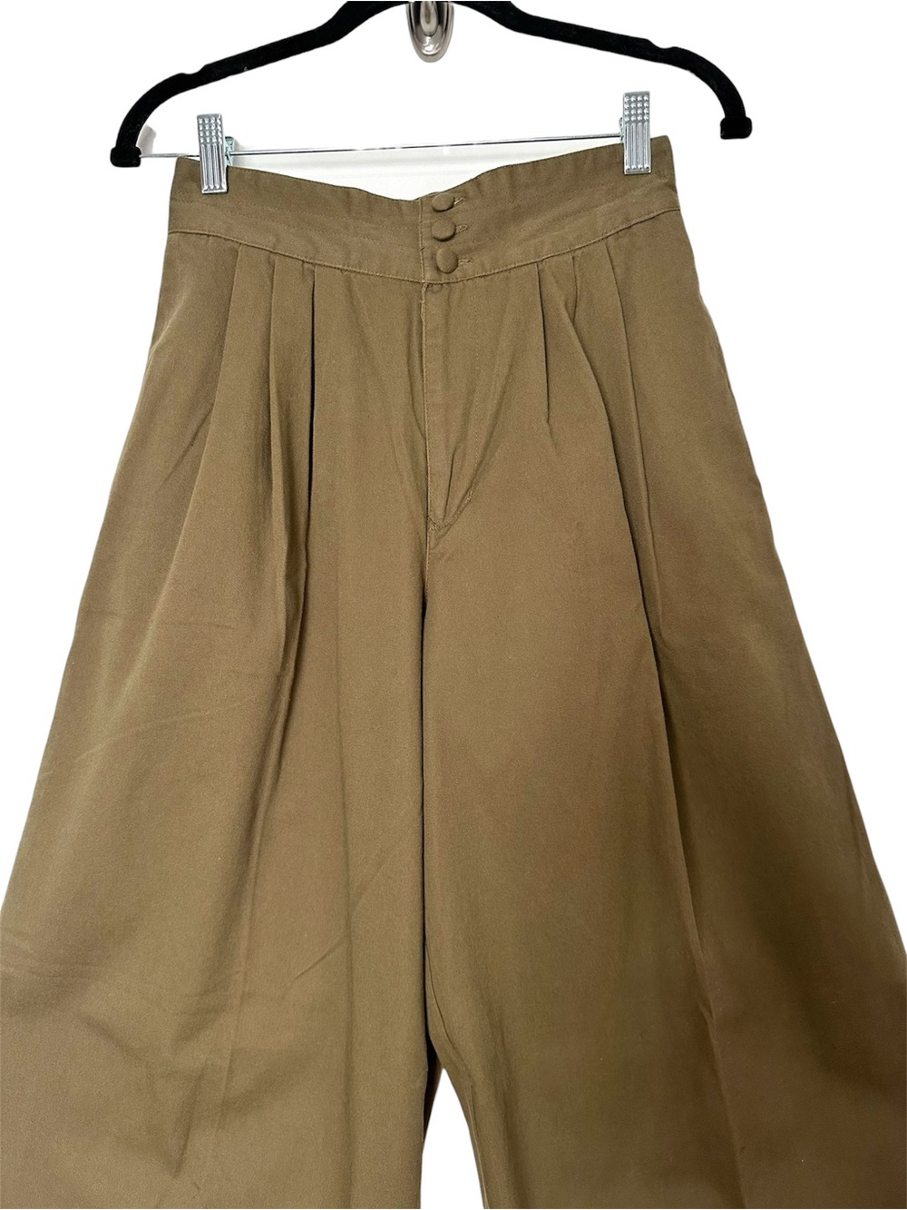 Army Green Pleated High Waisted Wide Leg Barrel Pants Minimalist Goblin Earthy - Picture 3 of 12